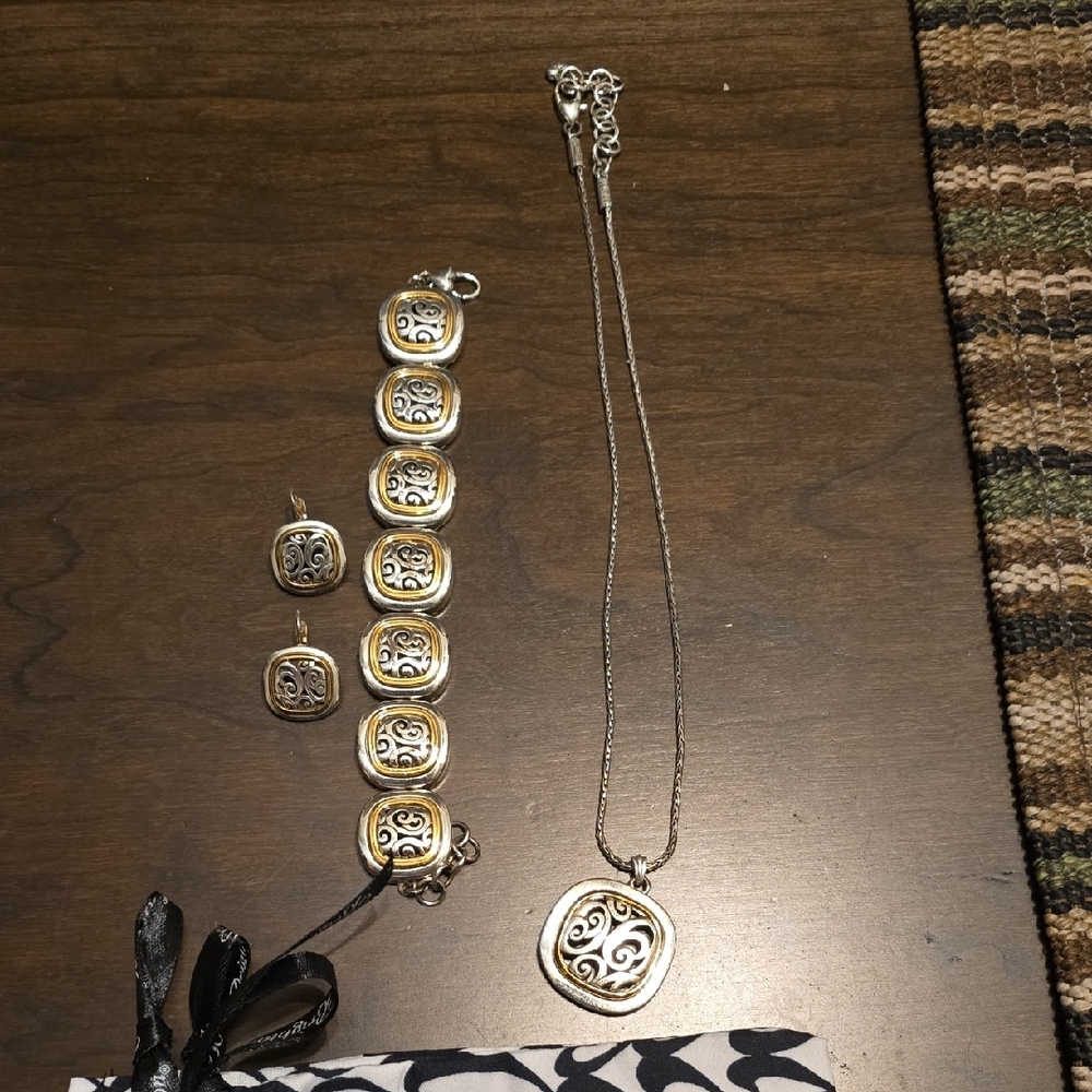 Brighton Silver and Gold Charm Bracelet, Necklace, Earring Set
